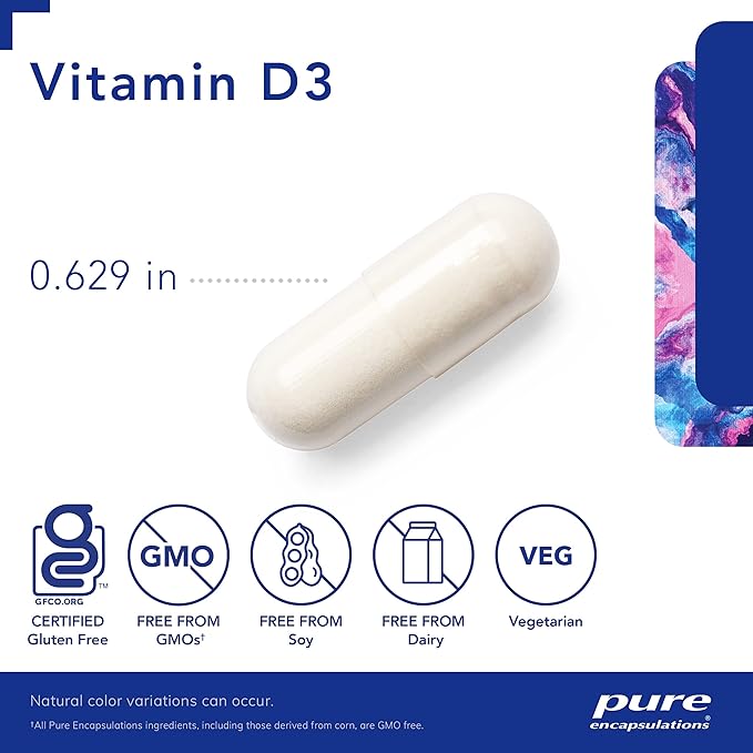 Pure Encapsulations Vitamin D3 25 mcg (1,000 IU) - Supplement to Support Bone, Joint, Breast, Heart, Colon & Immune Health - with Premium Vitamin D - 60 Capsules