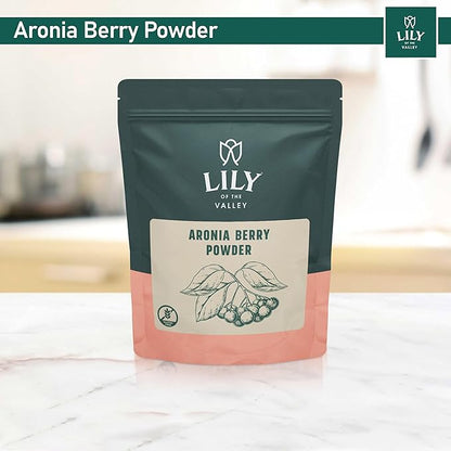 Lily of the Valley Aronia Berry Powder - Ideal for Smoothies & Shakes - Superfood Berry - High in Flavonoids - Water Soluble - Vegan & Gluten-Free - Packed in Resealable Pouch (4oz, 113g)