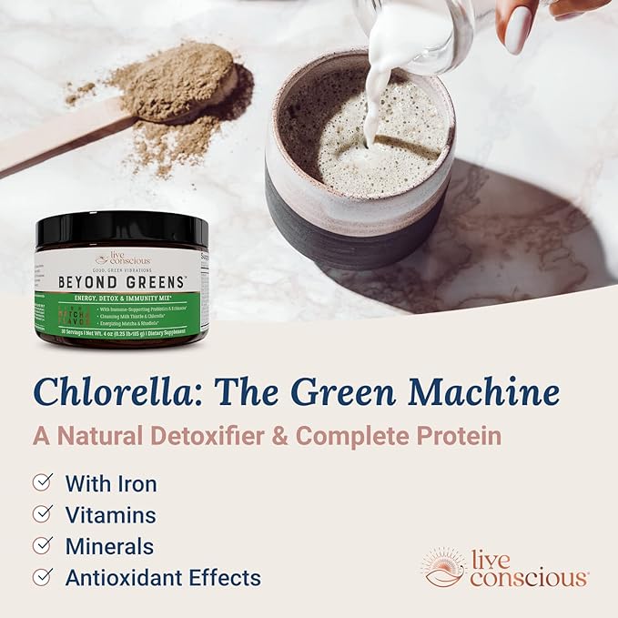 Live Conscious Beyond Greens Concentrated Superfood Powder - Matcha Flavor w/Chlorella, Echinacea, Probiotics for Immune Support & Energy - 30 Servings (2-Pack)