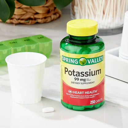 Spring Valley Potassium Caplets 99 mg 250 Caplets - Dietary Supplement + Luall Sticker