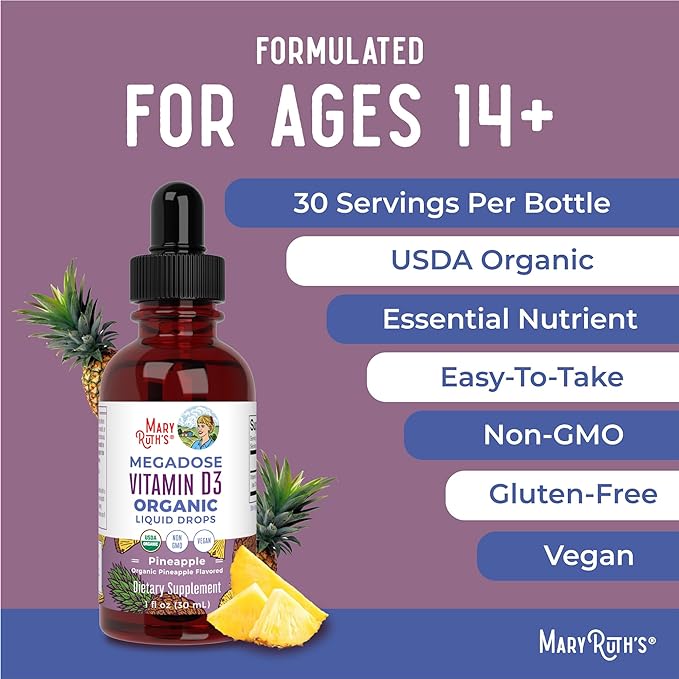 MaryRuth Organics Vitamin D3 Liquid Drops | Megadose 4000 IU | USDA Organic Liquid Vitamin D Spray for Adults & Kids | Immune Support & Bone Health | Vegan | Gluten Free | Non-GMO | 30 Servings