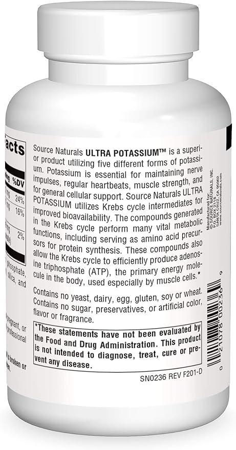 Source Naturals Ultra Potassium 99 mg Maintains Muscle & Nerve Function - Dietary Supplement - 200 Tablets