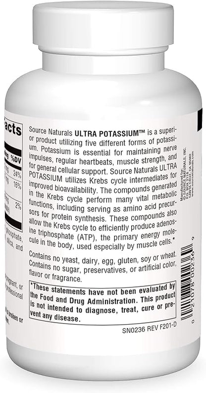 Source Naturals Ultra Potassium 99 mg Maintains Muscle & Nerve Function - Dietary Supplement - 200 Tablets