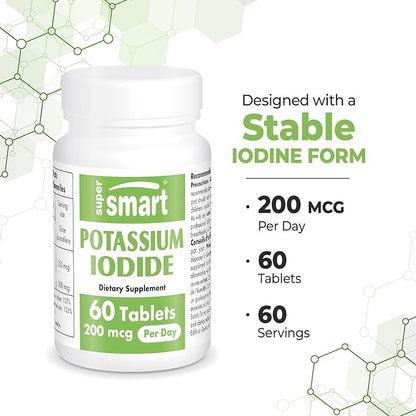 SuperSmart - Potassium Iodide KI 200mcg per Day (Stable Iodine) - High Potency Shield | Non-GMO & Gluten Free | 60 Tablets