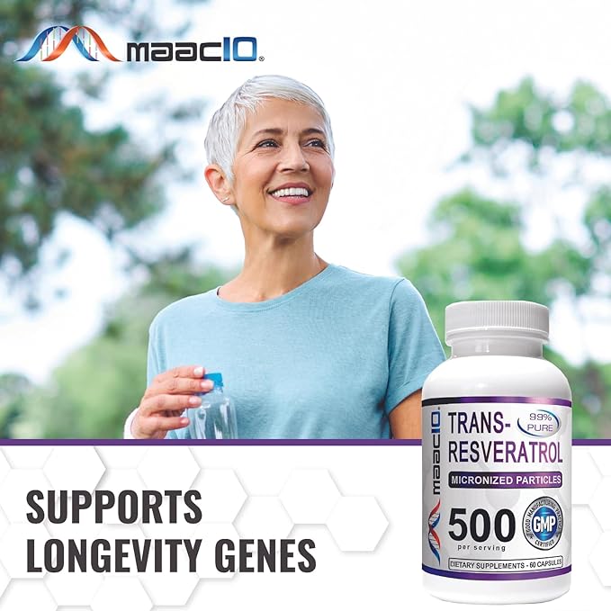 MAAC10 - Trans Resveratrol 500mg 3-Pack (Micronized Pharmaceutical Grade 99% Pure Trans-Resveratrol Extract + BioPerine for Superior Absorption).