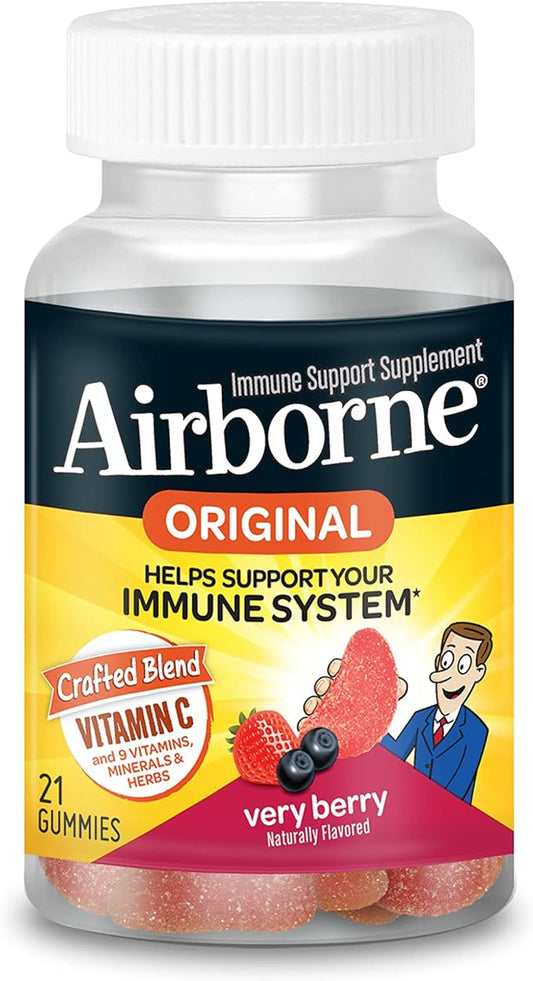 Airborne 750mg Vitamin C Gummies For Adults, Immune Support Supplement with Powerful Antioxidants Vitamins A C & E - 21 Gummies, Very Berry Flavor