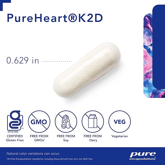 Pure Encapsulations PureHeart K2D - Heart Health Supplement* - with Vitamin K2 & D3 - Cholecalciferol Vitamin D & MK-7 - Non-GMO & Vegetarian - 60 Capsules