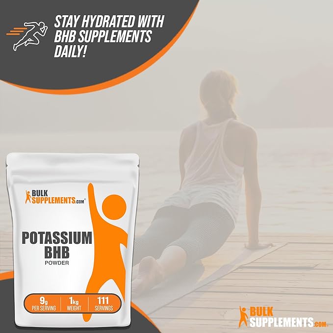 BulkSupplements.com Potassium BHB Powder - Beta-HydroxyButyrate Powder, BHB Salts, BHB Supplement - Electrolytes Supplement, Gluten Free, 9g per Serving, 1kg (2.2 lbs) (Pack of 1)