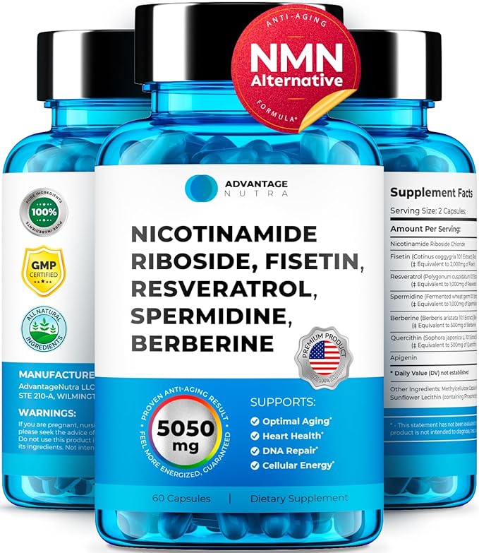 NMN Supplement Alternative - Liposomal Nicotinamide Riboside, Fisetin, Resveratrol, Spermidine, Berberine - High Purity NAD Supplement for Anti Aging, Heart & Joint Health 60 Capsules