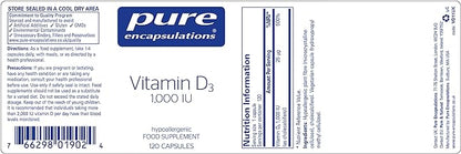 Pure Encapsulations Vitamin D3 25 mcg (1,000 IU) - Supplement to Support Bone, Joint, Breast, Heart, Colon & Immune Health - with Premium Vitamin D - 120 Capsules