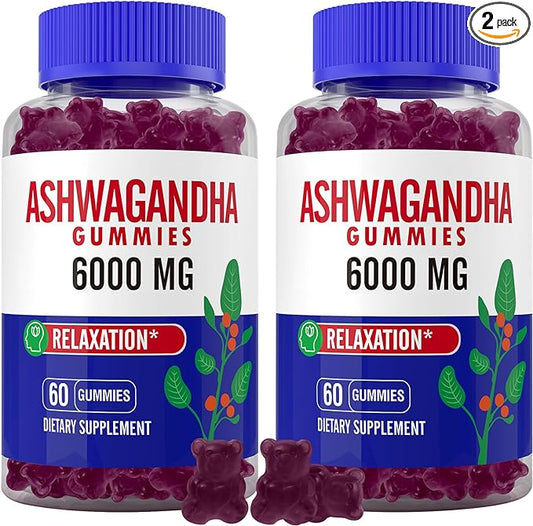 Natural Ashwagandha Gummies for Men & Women 6000mg-with Ashwagandha Root Extract, Vitamins, Vegan Ashwagandha Gummies for Relaxation, Energy & Immune Health, 120 Gummies