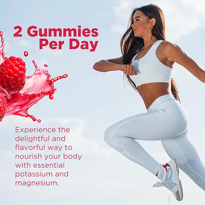 Organic Potassium Magnesium Gummies with Vitamin D3 B6 C - High Absorption Potassium 99mg Magnesium Glycinate 250mg Chewable Supplements for Women Men Adults Kids