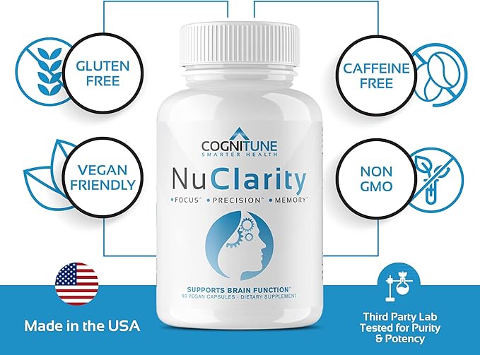 NuClarity - Premium Nootropic Brain Supplement - Focus, Energy, Memory Booster - Mental Clarity & Cognitive Support - Ginkgo Biloba, Bacopa Monnieri, Alpha-GPC, Phosphatidylserine, Rhodiola Rosea