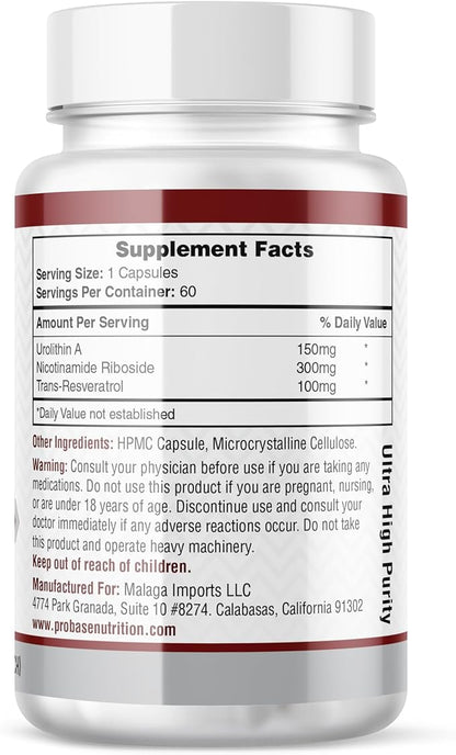 Urolithin A - [60-Day Supply] - with Added NR and Resveratrol - Alternative to NMN, NAD, CoQ10, PQQ for Healthy Aging