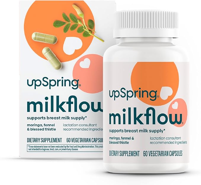 UpSpring Milkflow Breastfeeding Supplement Capsules with Moringa & Blessed Thistle | Fenugreek-Free | Lactation Supplement to Support Breast Milk Supply | 60 Capsules