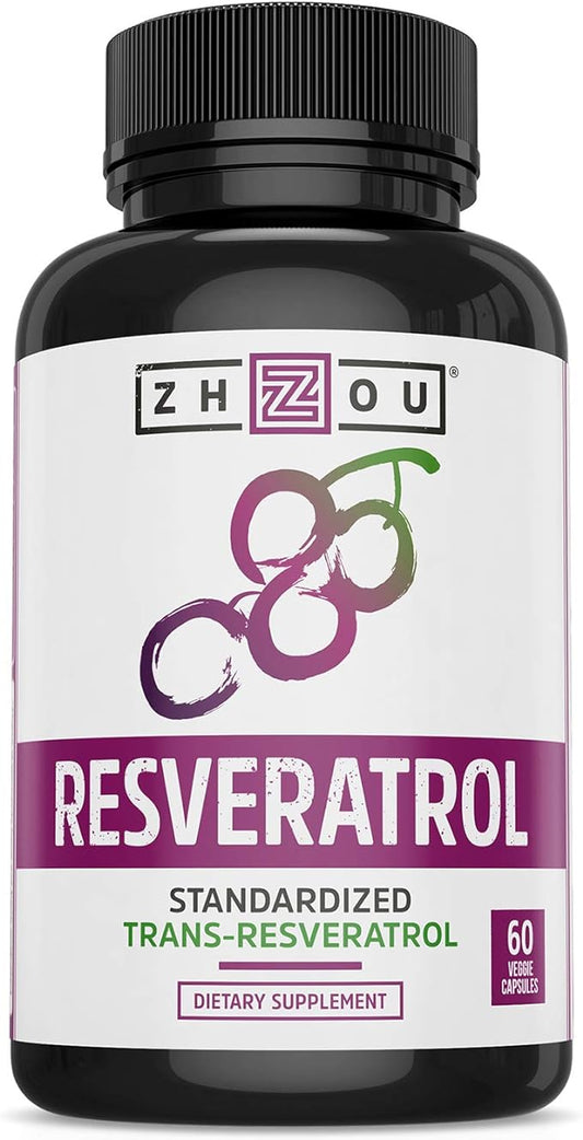 Zhou Resveratrol Supplement | Healthy Aging, Immune System & Heart Health Support | Powerful Antioxidant Benefits | 30 Servings, 60 Veg Caps