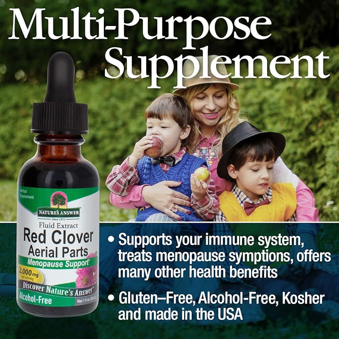 Nature's Answer Alcohol-Free Red Clover Extract Supplement, 1-Fluid Ounce | Natural Mood Support | Hormone Balance for Women | Menopausal Support