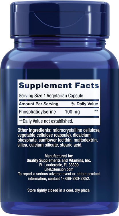 Life Extension PS Caps, phosphatidylserine, for Cognitive Performance, Gluten-Free, Non-GMO, Vegetarian, 100 Capsules