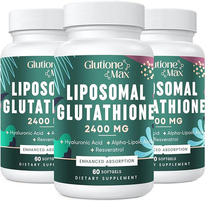 Liposomal Glutathione, 2400Mg Glutathione Supplement - 180 Softgel, with Hyaluronic Acid+Resveratrol, Active Form L Glutathione(Reduced), Master Antioxidant - Aging Combat, Liver Detox, Immune System