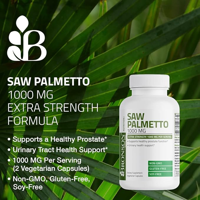 Bronson Saw Palmetto 1000 MG per Serving Extra Strength Supports Healthy Prostate Function & Urinary Health Support - Non GMO, 250 Vegetarian Capsules