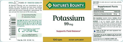 Nature's Bounty Potassium Gluconate 99 mg, 100 Caplets (Pack of 3)