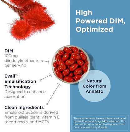 Designs for Health DIM-Evail - 100mg Diindolylmethane Supplement - Enhanced Absorption Technology DIM Supplement - May Support Healthy Estrogen Metabolism - Gluten Free + Non-GMO (60 Softgels)