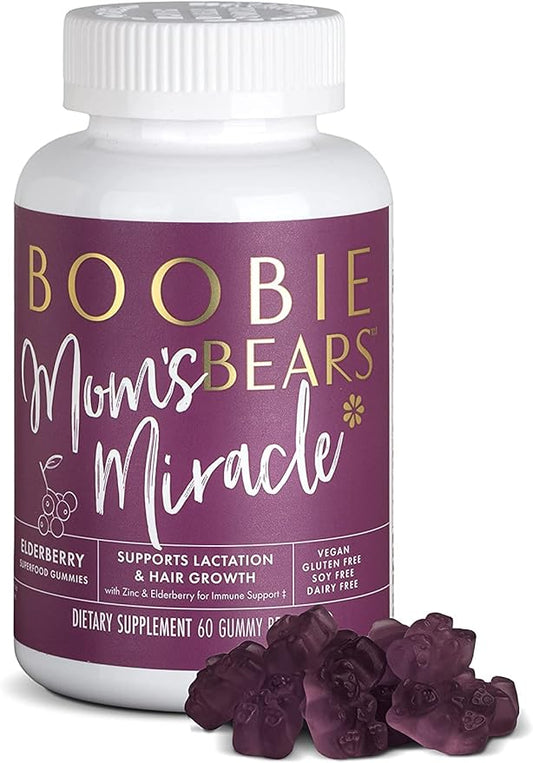 Boobie Bears Lactation, Lactation Supplement for Increased Breast Milk, Immunity Support, Postpartum Hair Loss, Superfood Breastfeeding Supplements with Moringa and Elderberry (60 Count)