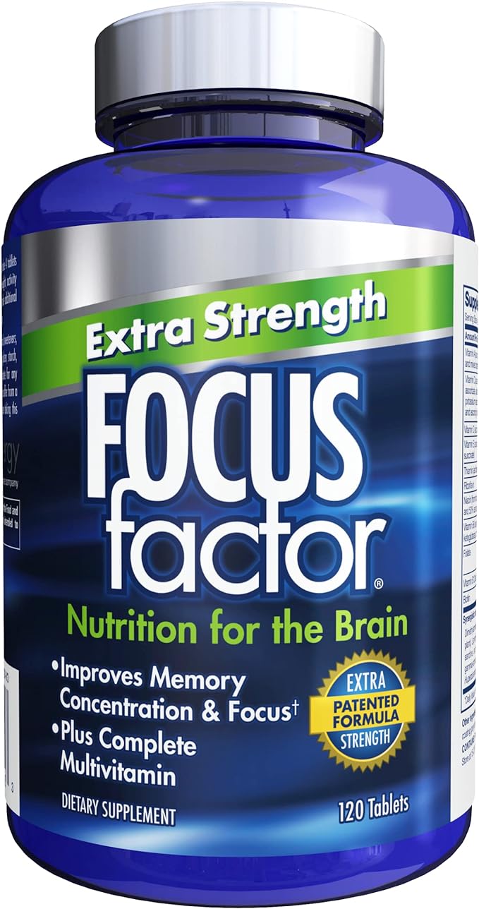 Focus Factor Adults Extra Strength, 120 Count - Brain Supplement for Memory, Concentration & Nootropic Gummies, Memory Supplement for Brain, Phosphatidylserine, Bacopa