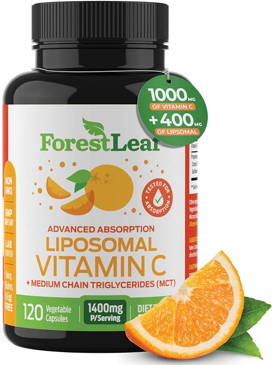 ForestLeaf Liposomal Vitamin C 1000mg Capsules - High Absorption Fat Soluble Vit C, Immune Booster with MCT Oil and Sunflower Lecithin, Powerful Antioxidant vitamin c Supplement, 120 Vegan Pills