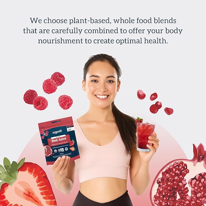 Organifi Red Juice - Vegan Energy Powder - Berry-Flavored Adaptogen Drink - Caffeine Free, 14 Go Packets