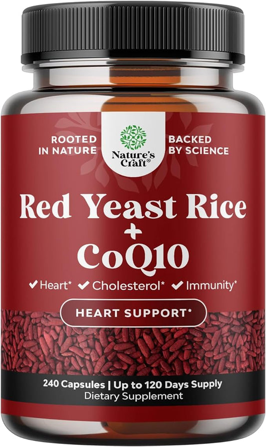 Red Yeast Rice with CoQ10 Supplement - Extra Strength Red Yeast Rice 1200 mg. Capsules with CoQ10 100mg Per Serving - Heart Health Supplement 3rd Party Tested Vegan Non-GMO & Citrinin-Free (4 Months)