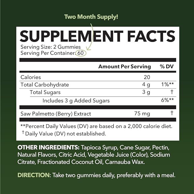 Saw Palmetto for Men Gummies | Saw Palmetto Supplement and DHT Blocker for Hair Health & Male Patterned Balding | Saw Palmetto Hair Supplement for Men | 120 Raspberry Vegan Mens Hair Gummies