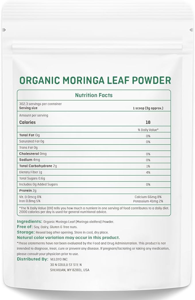 Moringa Leaf Powder Organic, Moringa Oleifera Powder Natural Antioxidants & Vitamin Superfoods for Moringa Tea, Drink & Vegan Recipes, Moringa Powder for Hair, Gluten Free & Non-GMO, 2 Pounds