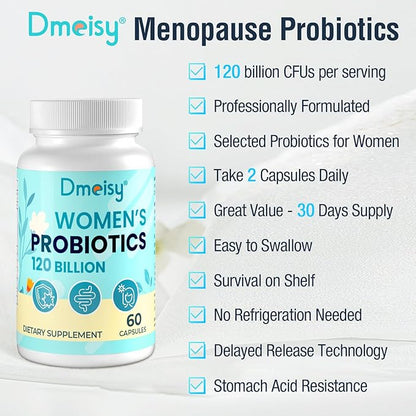 120 Billion CFU Probiotic - Menopause Support Probiotics for Women, Natural Menopause Probiotic Supplement for Hot Flashes Night Sweats Mood Swings Hormone Balance Gut & Immune Health- 120 Caps