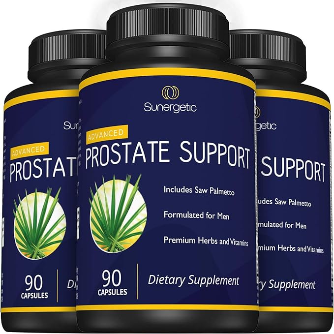 Sunergetic Premium Prostate Supplement – Powerful Prostate Support Capsules – Includes Saw Palmetto Extract & 30 Herbs for Prostate Health Support – 90 Capsules