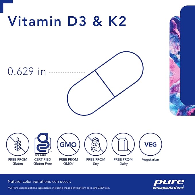 Pure Encapsulations Vitamin D3 & K2 | Bone and Vascular Health Support | 120 Capsules*