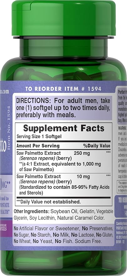 Puritan's Pride Saw Palmetto 250Mg, 90 Count - Packaging May Vary