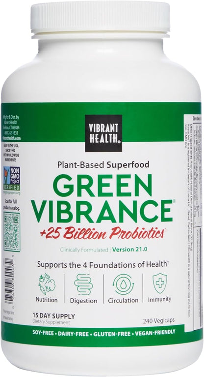 Vibrant Health, Green Vibrance, Vegan Superfood Pills, 240 Capsules (FFP)