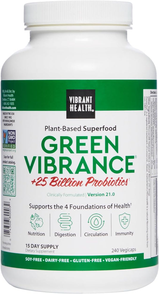 Vibrant Health, Green Vibrance, Vegan Superfood Pills, 240 Count (Pack of 1)