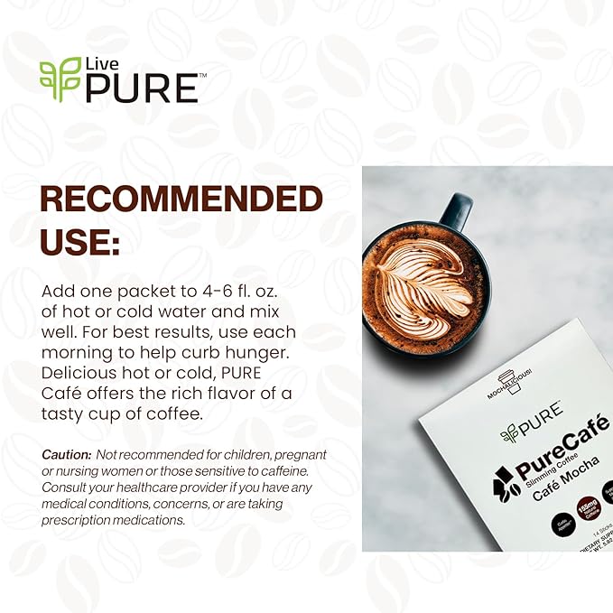 PureCafé Mocha with Green Coffee Beans Extract - Wake Up, Slim Down, and Indulge in Delicious Coffee with Garcinia Cambogia, Bioperine, B Vitamins, and Oolong Tea - Sweetened with Stevia