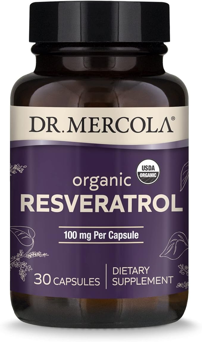 Dr. Mercola Organic Resveratrol Dietary Supplement, 100mg per Capsule, 30 Servings (30 Capsules), Non GMO, Gluten Free, Soy Free, USDA Organic