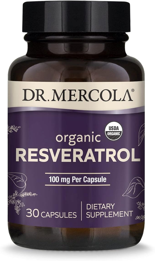 Dr. Mercola Organic Resveratrol Dietary Supplement, 100mg per Capsule, 30 Servings (30 Capsules), Non GMO, Gluten Free, Soy Free, USDA Organic