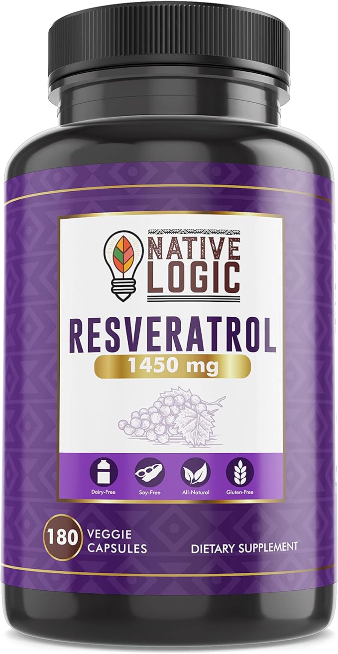 Trans-Resveratrol with Antioxidants 180 Capsules with Acai Berry, Grape Seed, and Green Tea Leaf Extract, 1450mg. Supports Cardiovascular Health and Immune System