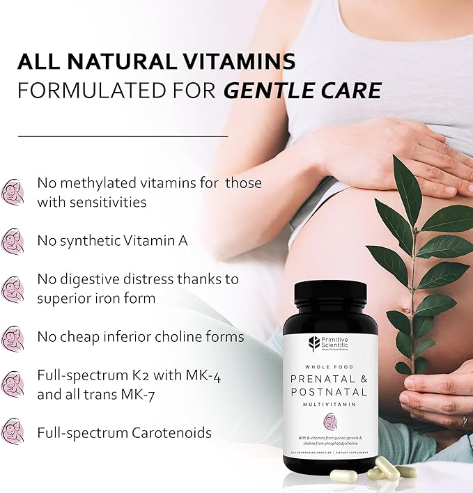 Prenatal and Postnatal Multivitamin for Women with Vitamins A, B, C, E, & D, Iodine and Ginger Extract for Mother and Baby Support - 120 Capsules, Non-GMO, Gluten Free