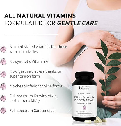 Prenatal and Postnatal Multivitamin for Women with Vitamins A, B, C, E, & D, Iodine and Ginger Extract for Mother and Baby Support - 120 Capsules, Non-GMO, Gluten Free