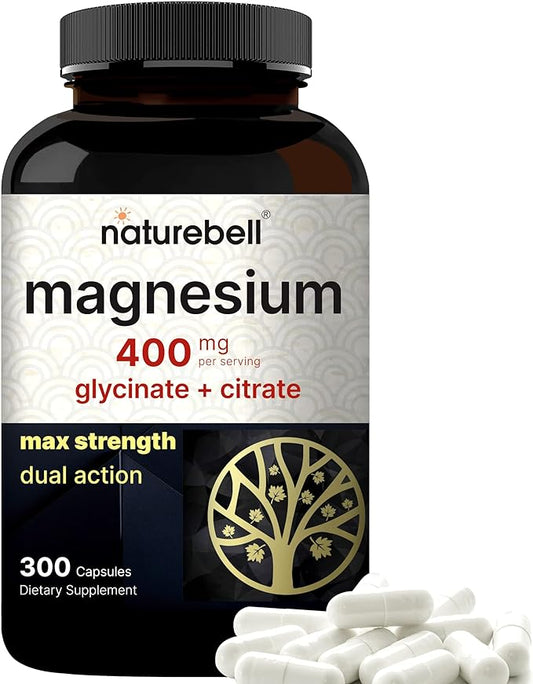 Magnesium Complex 400mg Supplement, 300 Capsules | Magnesium Glycinate + Citrate Elemental Forms – Essential Minerals for Heart, Muscle, & Digestion Support – Non-GMO & No Gluten