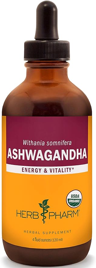 Herb Pharm Certified Organic Ashwagandha Extract for Energy and Vitality, Organic Cane Alcohol, 4 Ounce