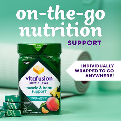 Vitafusion Soft Chews Muscle & Bone Support (1), Adult Chewable Vitamin D for Bone & Muscle Support, Individually Wrapped, Tropical Fusion Flavor, 30 Chews, 30 Day Supply