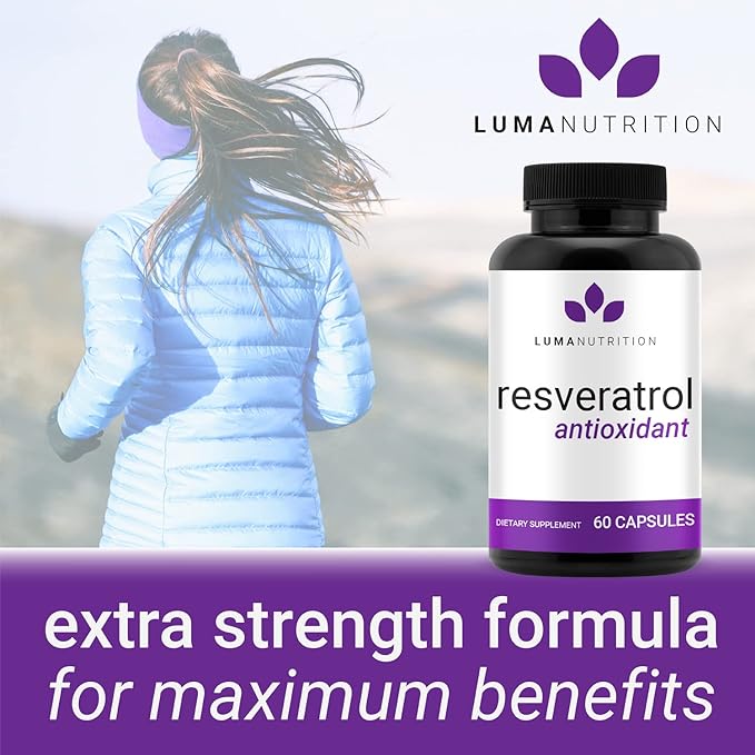 Luma Nutrition High Purity Resveratrol Capsules - 98% Trans-Resveratrol - Reservatrol Supplement - Antioxidant - USA - 60 Capsules