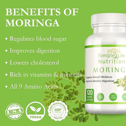 Organic Moringa Powder Capsules - Vegan Non GMO Oleifera Leaf Extract